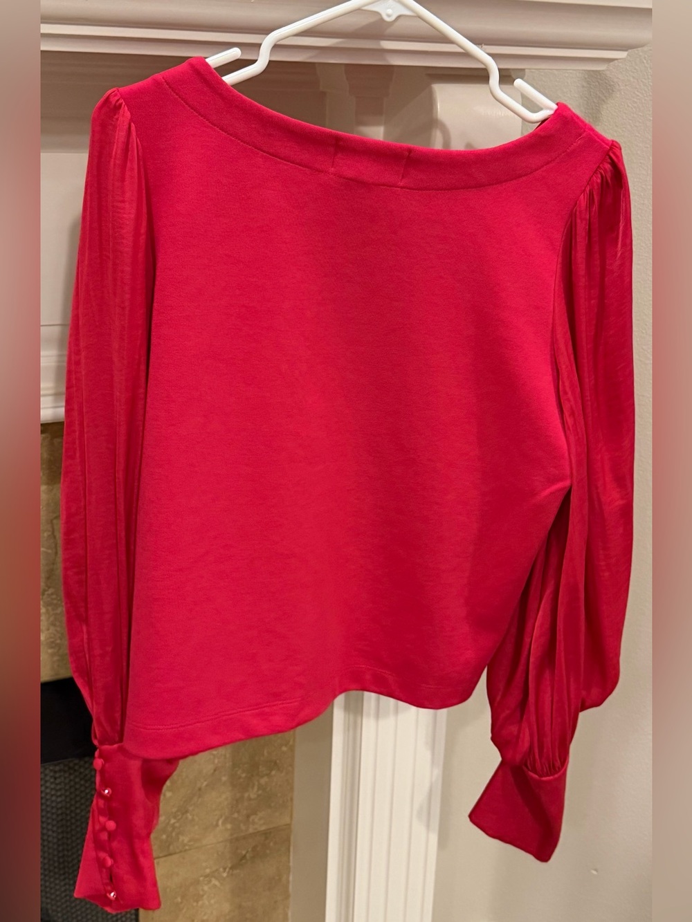 Anthropologie Dark Pink Long Bishop Sleeve Blouse Top Casual Scoop Neck - Picture 7 of 10